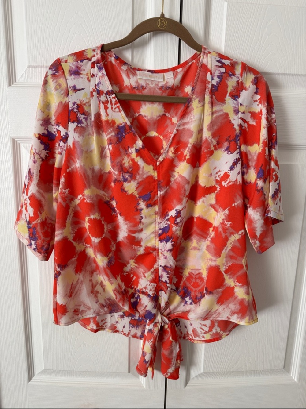 Belle by Kim Gravel Floral Tie-Front Blouse, orange, Purple & Yellow small
